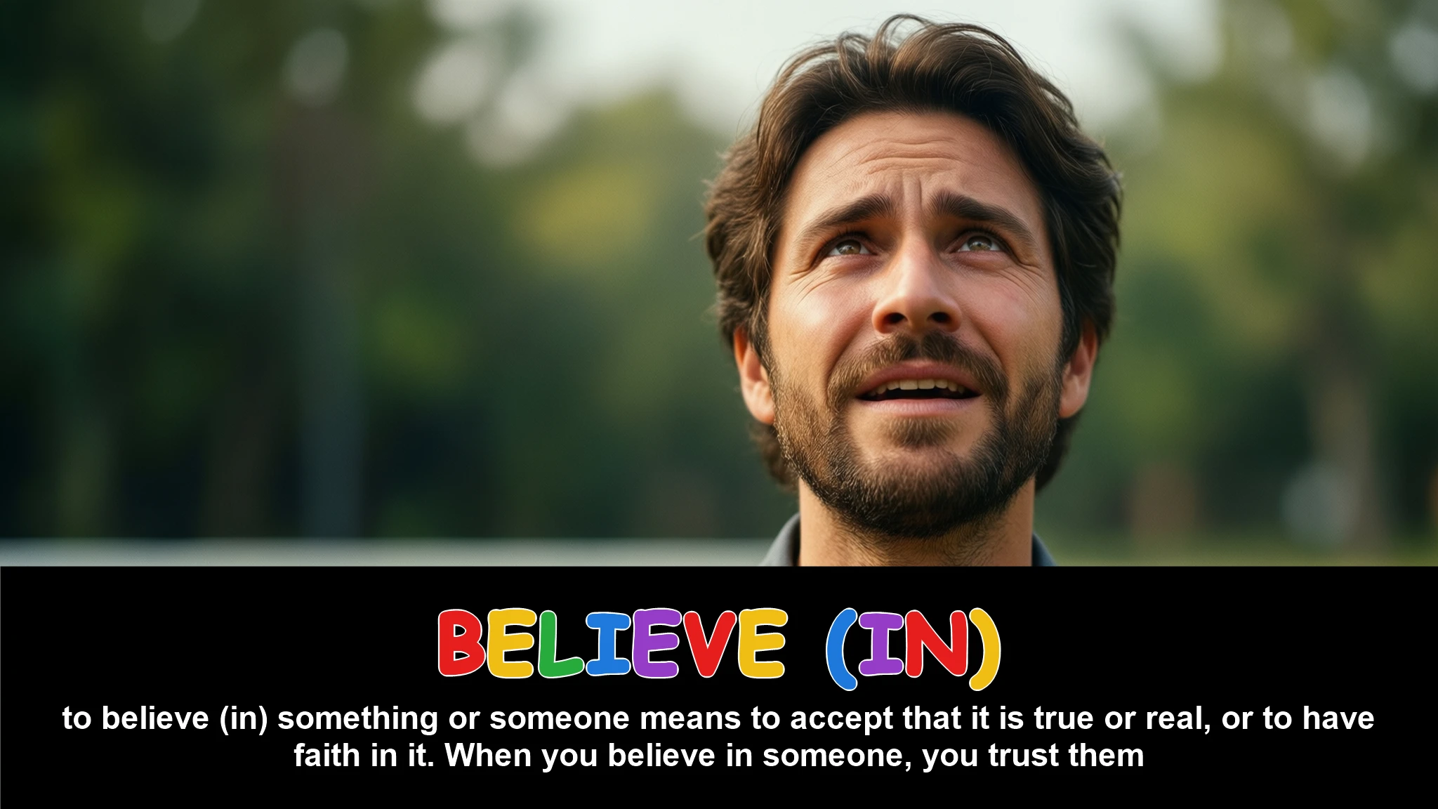 English Illustration for believe (in)